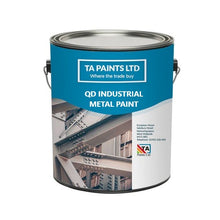 Load image into Gallery viewer, A can of TA Paints Ltd QD Industrial Metal Paint with a blue label, featuring the brand logo and a visual of a bridge, indicating the product is used for industrial applications.