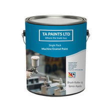Load image into Gallery viewer, A can of TA Paints LTD single pack machine enamel paint, indicating that it can be applied by brush, roller, or spray.