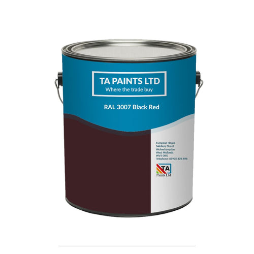 A can of RAL 3007 Black Red paint from TA Paints Ltd.