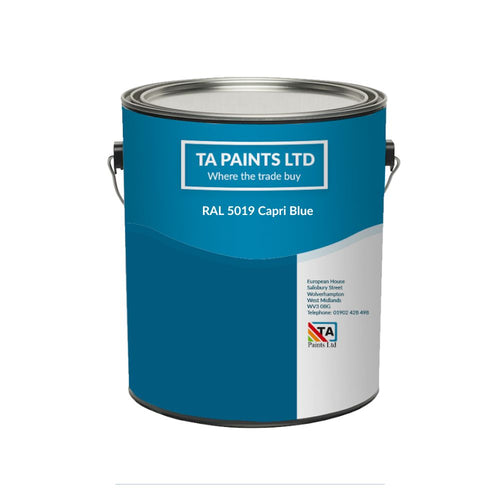 A can of RAL 5019 Capri Blue Paint by TA Paints Ltd.